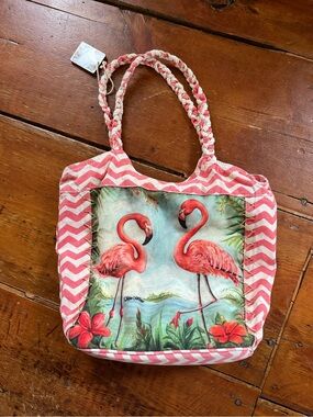 Pink Flamingo Canvas Tote with Braided Handles